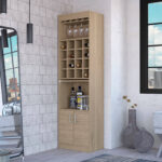 24 Inch Natural Bar Cabinet With Modern Storage Shelves