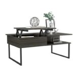 41 Inch Gray Onyx Lift Top Coffee Table With Shelves