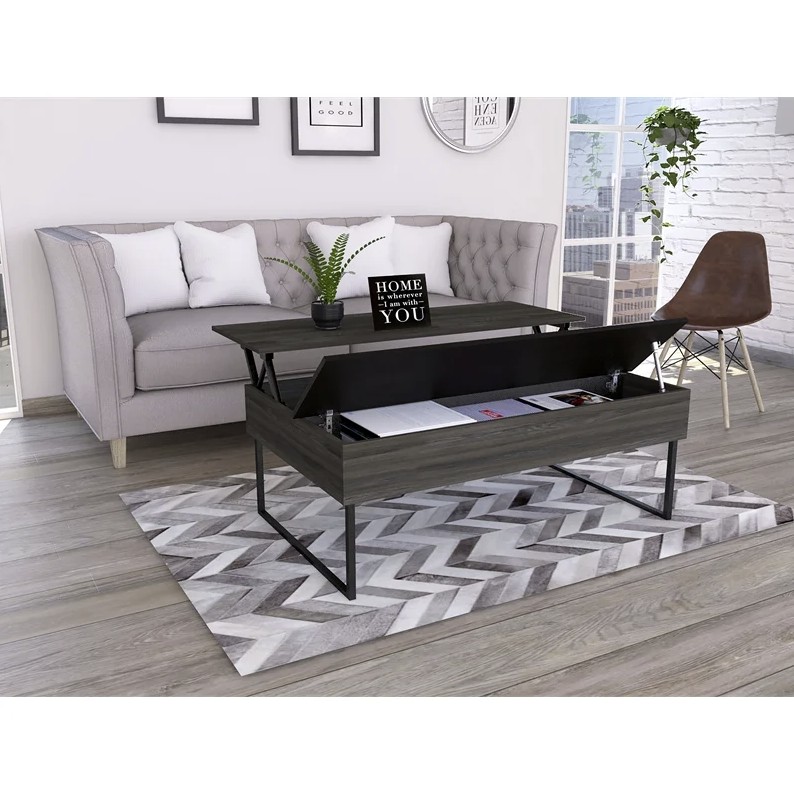 49 Inch Espresso Black Metal Lift Top Coffee Table 2 49 Inch Espresso Black Metal Lift Top Coffee Table - Image 2