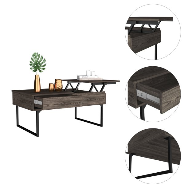 40 Inch Dark Brown Black Metal Lift Top Coffee Table 4 40 Inch Dark Brown Black Metal Lift Top Coffee Table - Image 4