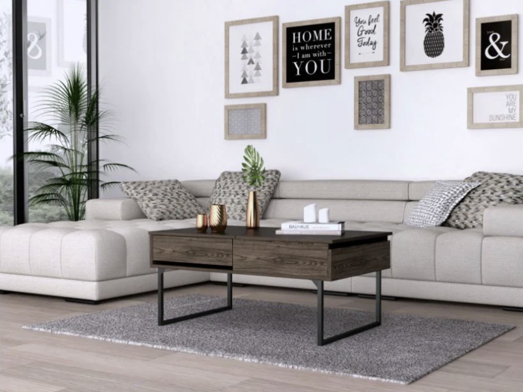 40 Inch Dark Brown Black Metal Lift Top Coffee Table 2 40 Inch Dark Brown Black Metal Lift Top Coffee Table - Image 2