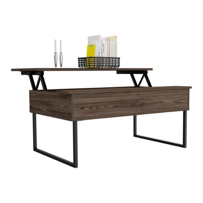41-Inch Dark Brown Black Metal Lift Top Coffee Table 9 41-Inch Dark Brown Black Metal Lift Top Coffee Table - Image 9