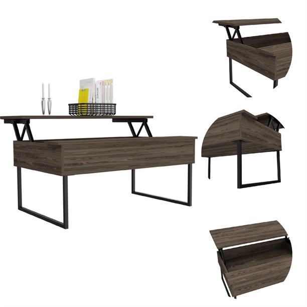 41-Inch Dark Brown Black Metal Lift Top Coffee Table 8 41-Inch Dark Brown Black Metal Lift Top Coffee Table - Image 8