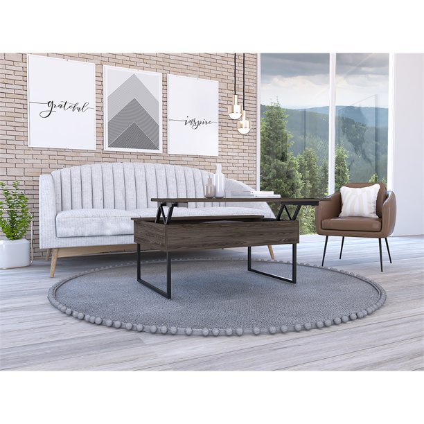 41-Inch Dark Brown Black Metal Lift Top Coffee Table 3 41-Inch Dark Brown Black Metal Lift Top Coffee Table - Image 3