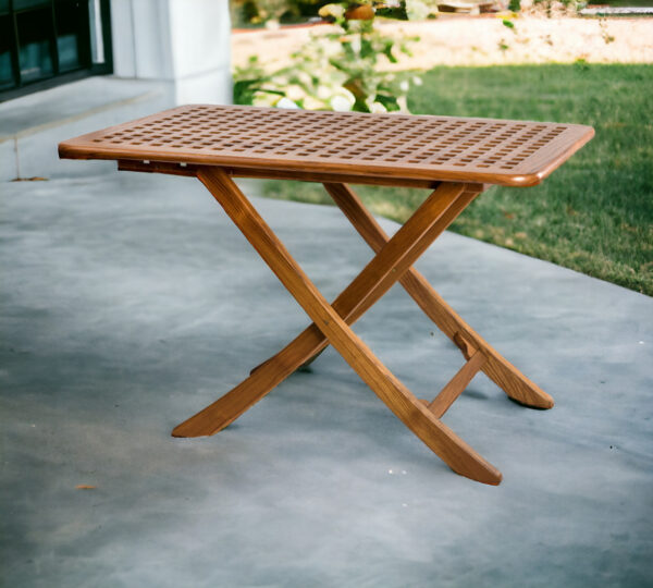 43" Brown Teak Folding Outdoor Side Table