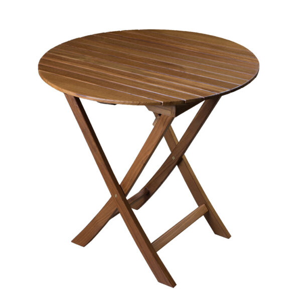 30" Brown Rounded Teak Wood Folding Outdoor Side Table