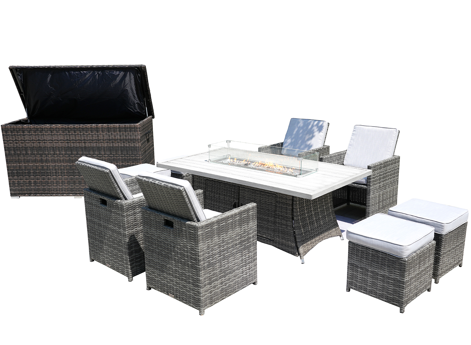 Ten Piece Gray Wicker Outdoor Seating Group with Fire Pit 1 Ten Piece Gray Wicker Outdoor Seating Group with Fire Pit