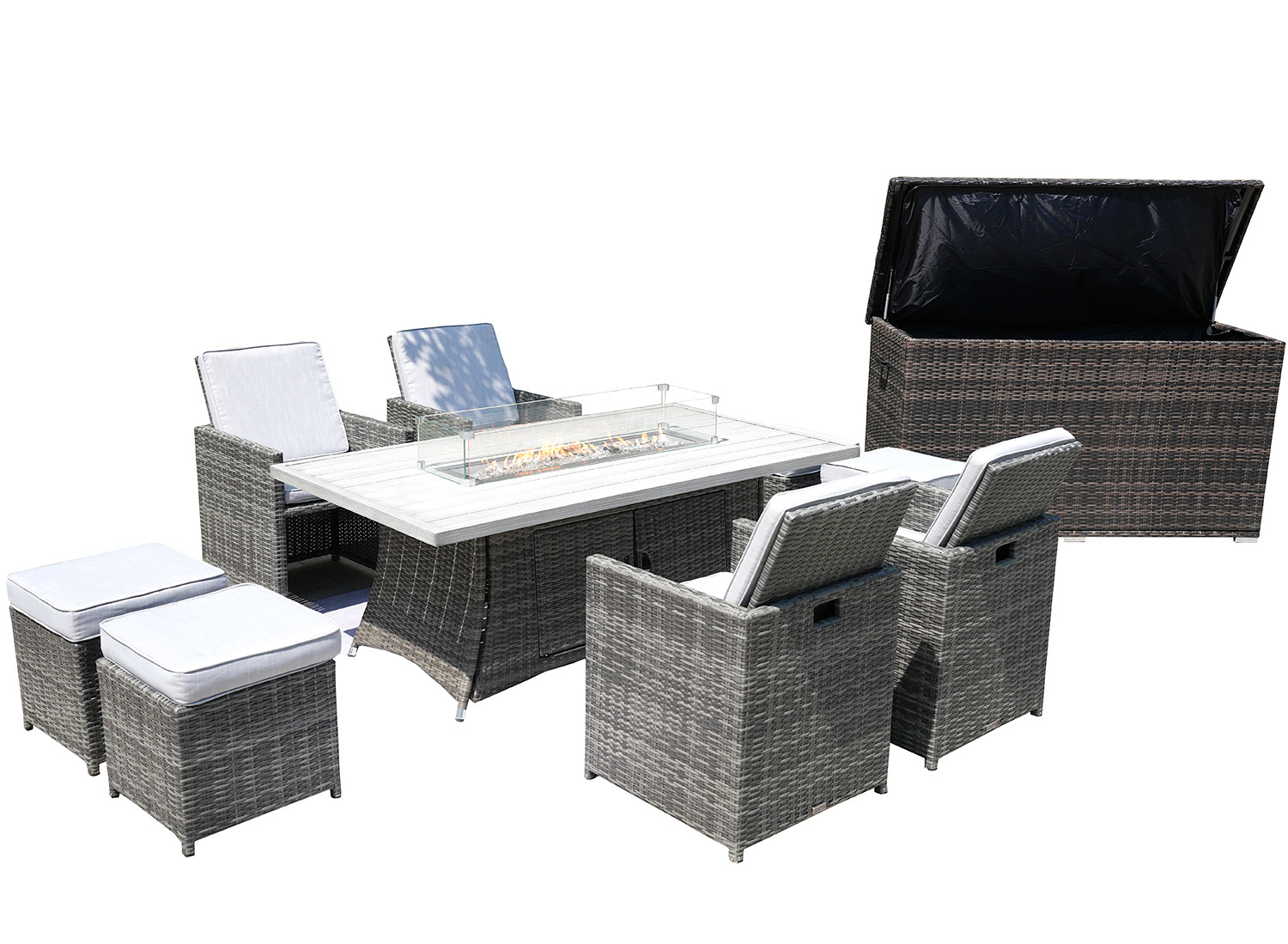 Ten Piece Gray Wicker Outdoor Seating Group with Fire Pit 3 Ten Piece Gray Wicker Outdoor Seating Group with Fire Pit - Image 3