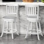 23 Inch Gray Faux Leather Swivel Bar Stools with Backs (Set of 2)