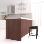 25 Inch Black Faux Leather Backless Bar Stools Espresso Wood (Set of 2)