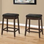 25 Inch Black Faux Leather Backless Bar Stools Espresso Wood (Set of 2)