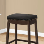25 Inch Black Faux Leather Backless Bar Stools Espresso Wood (Set of 2)