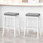 30 Inch Gray and White Faux Leather Bar Stools (Set of 2)