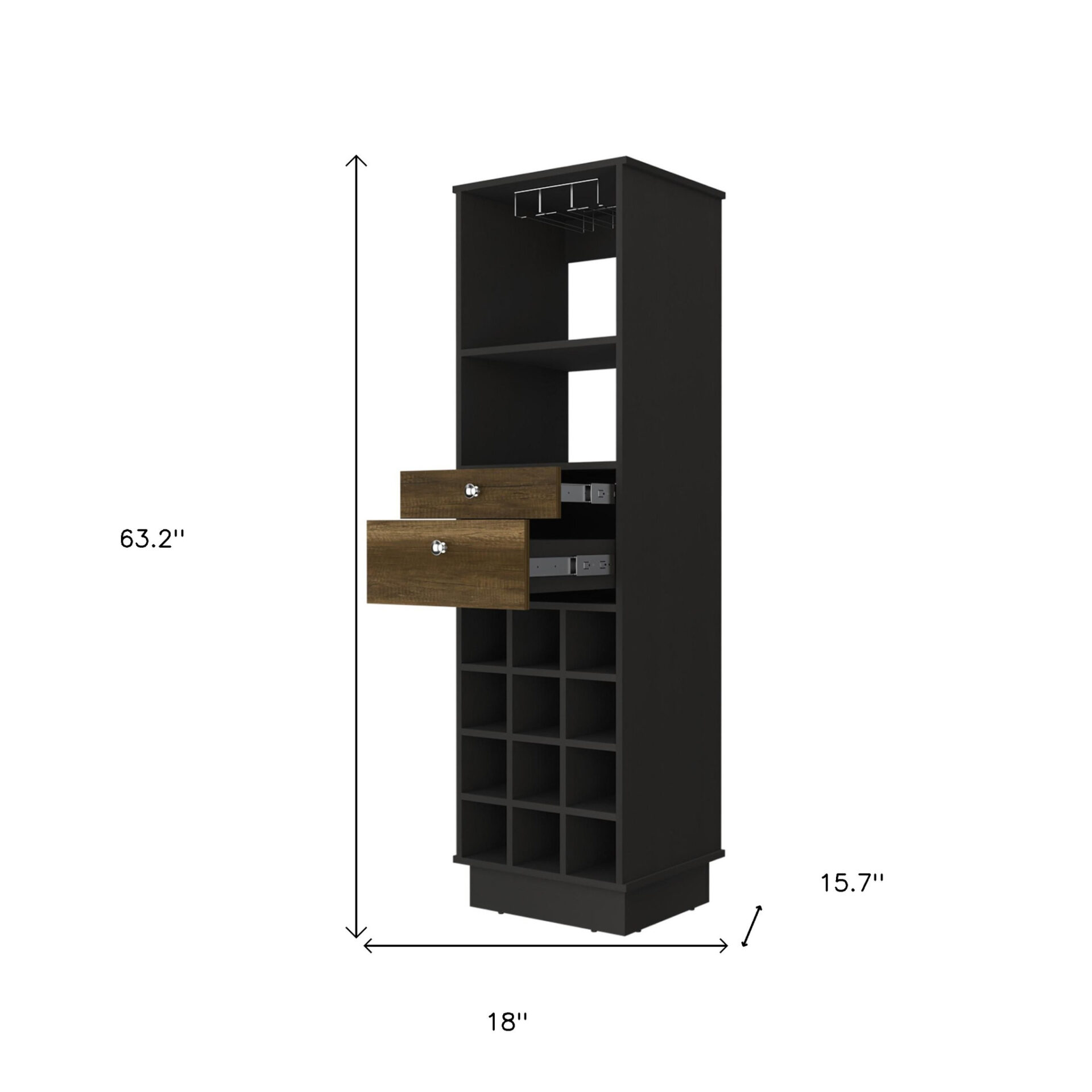 18-Inch Black Traditional Bar Cabinet With Drawers and Shelves 6 18-Inch Black Traditional Bar Cabinet With Drawers and Shelves - Image 6
