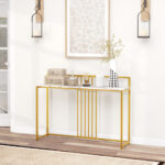 47 Inch Faux Marble Console Table with Gold Metal Frame