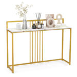 47 Inch Faux Marble Console Table with Gold Metal Frame