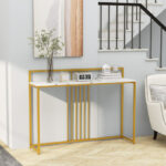 47 Inch Faux Marble Console Table with Gold Metal Frame