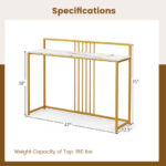 47 Inch Faux Marble Console Table with Gold Metal Frame
