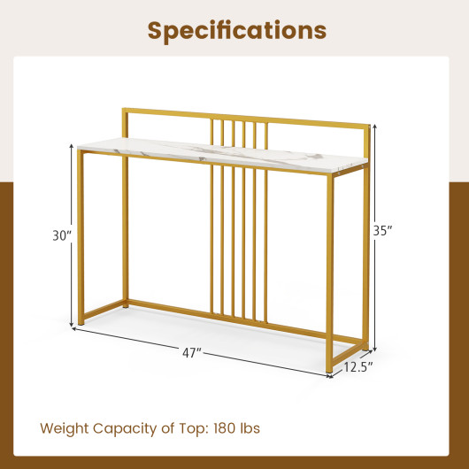 47 Inch Faux Marble Console Table with Gold Metal Frame - Image 5