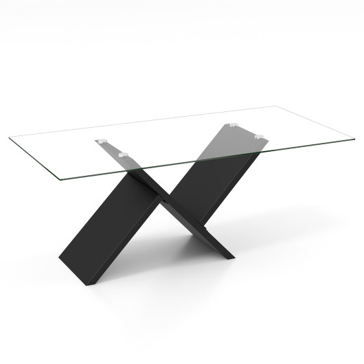 Modern Glass Coffee Table with Tempered Top and Rubber Wood Frame - Image 3