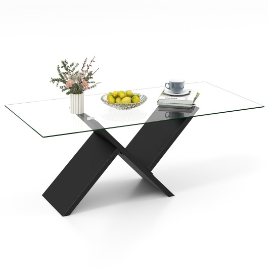 Modern Glass Coffee Table with Tempered Top and Rubber Wood Frame - Image 4