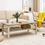 Mid-Century Wood Coffee Table with Storage for Living Room
