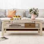 Mid-Century Wood Coffee Table with Storage for Living Room