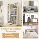 Geometric 47 Inch Tall Bookshelf with Open Shelves