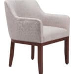 Gray Upholstered Dining Chair with Solid Wood Frame and Armrests