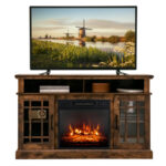 48 Inch Electric Fireplace TV Stand with Storage Cabinets