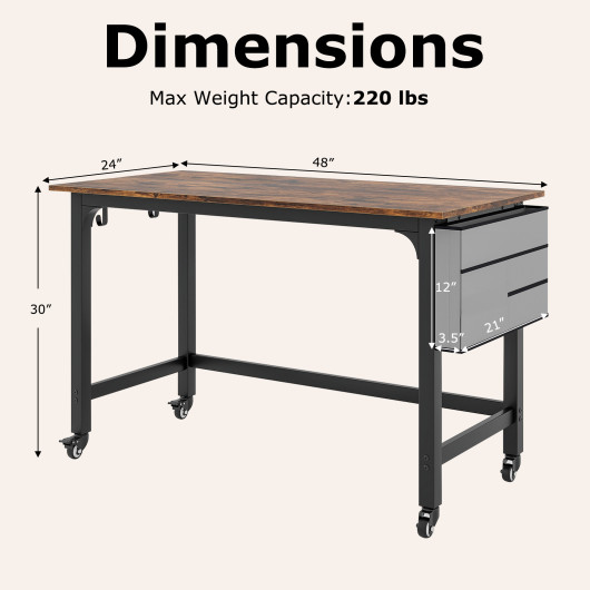 48 Inch Mobile Computer Desk with Durable Metal Frame 19 48 Inch Mobile Computer Desk with Durable Metal Frame - Image 19