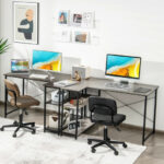48 Inch Reversible L Shaped Desk with Adjustable Shelf 42 48 Inch Reversible L Shaped Desk with Adjustable Shelf