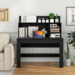 48 Inch Writing Desk with Shelves and Cable Management Hole