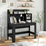 48 Inch Writing Desk with Shelves and Cable Management Hole