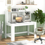 48 Inch Writing Desk with Shelves and Cable Management Hole