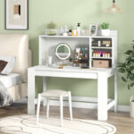 48 Inch Writing Desk with Shelves and Cable Management Hole