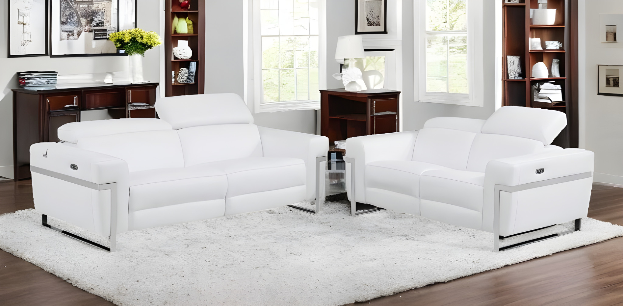 Two Piece White Italian Leather Reclining Sofa and Loveseat Set 10 Two Piece White Italian Leather Reclining Sofa and Loveseat Set