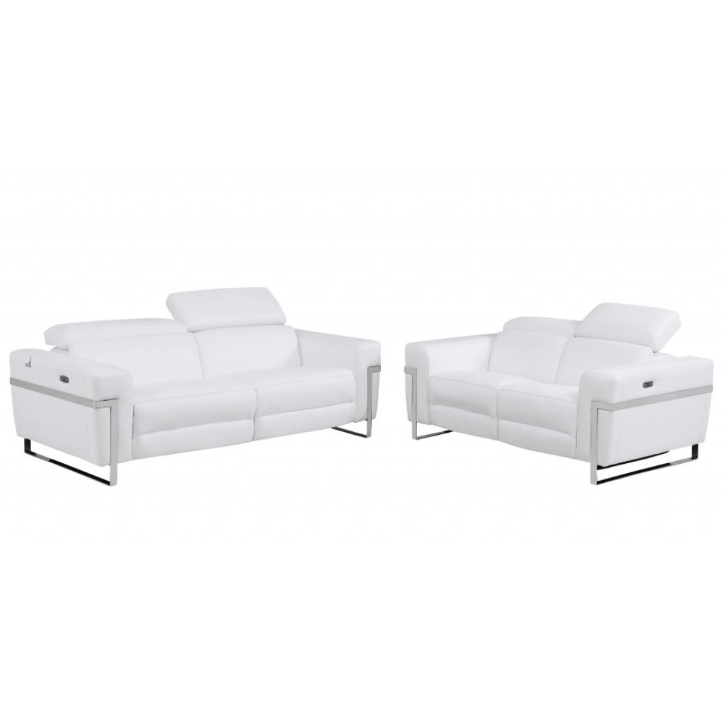 Two Piece White Italian Leather Reclining Sofa and Loveseat Set 4 Two Piece White Italian Leather Reclining Sofa and Loveseat Set - Image 4