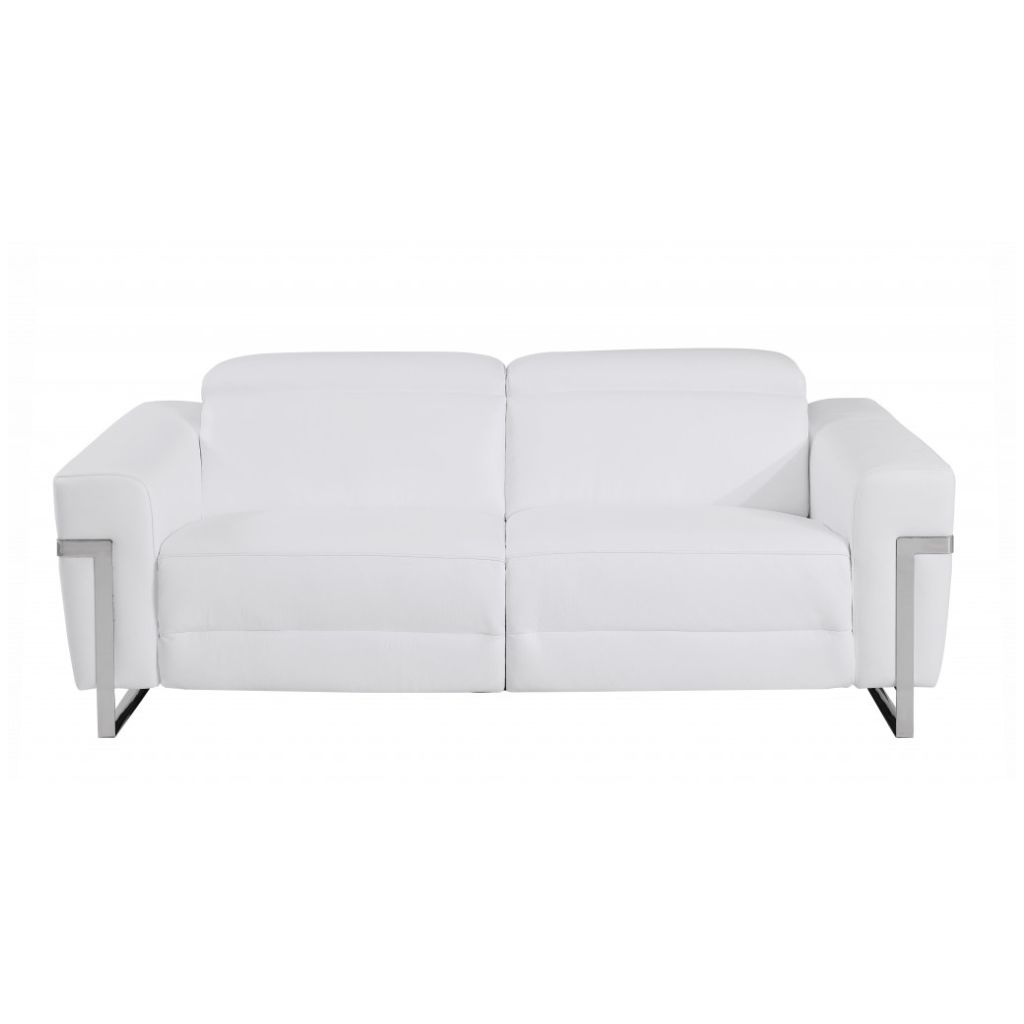 Two Piece White Italian Leather Reclining Sofa and Loveseat Set 3 Two Piece White Italian Leather Reclining Sofa and Loveseat Set - Image 3