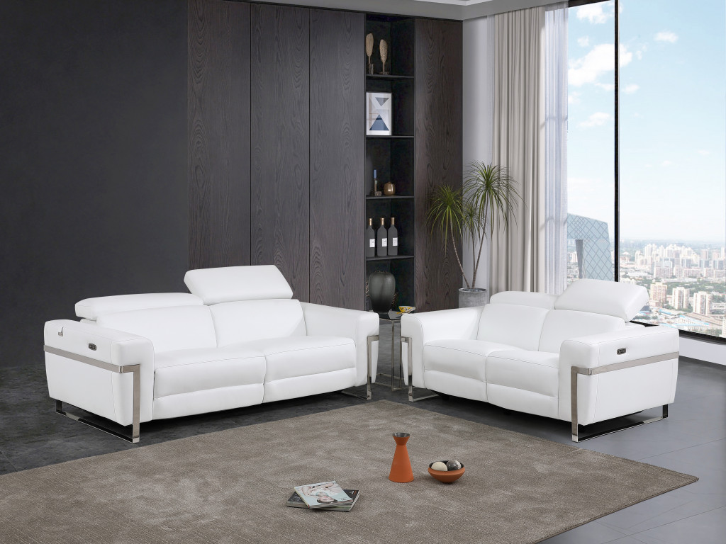 Two Piece White Italian Leather Reclining Sofa and Loveseat Set 8 Two Piece White Italian Leather Reclining Sofa and Loveseat Set - Image 8