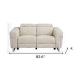 Indoor Beige Italian Leather Reclining Sofa and Loveseat, Set of 2