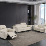Three Piece Beige Italian Leather Reclining Seating Set for Six