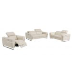 Three Piece Beige Italian Leather Reclining Seating Set for Six