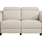 Beige Italian Leather Reclining Sofa and Loveseat Set for 5