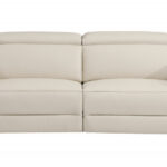 Beige Italian Leather Reclining Sofa and Loveseat Set for 5