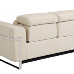 Beige Italian Leather Reclining Sofa and Loveseat Set for 5