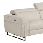 Beige Italian Leather Reclining Sofa and Loveseat Set for 5