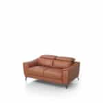 Brown Leather Adjustable Headrest Modern Loveseat with Steel Legs