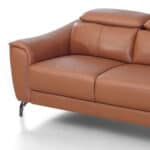 Brown Leather Adjustable Headrest Modern Loveseat with Steel Legs