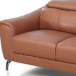 Brown Leather Adjustable Headrest Modern Loveseat with Steel Legs